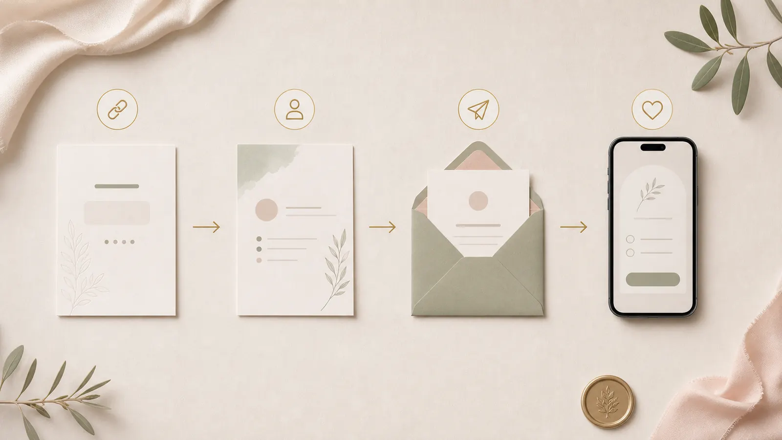 Four-step Guest Link sharing workflow from creation to personalized RSVP