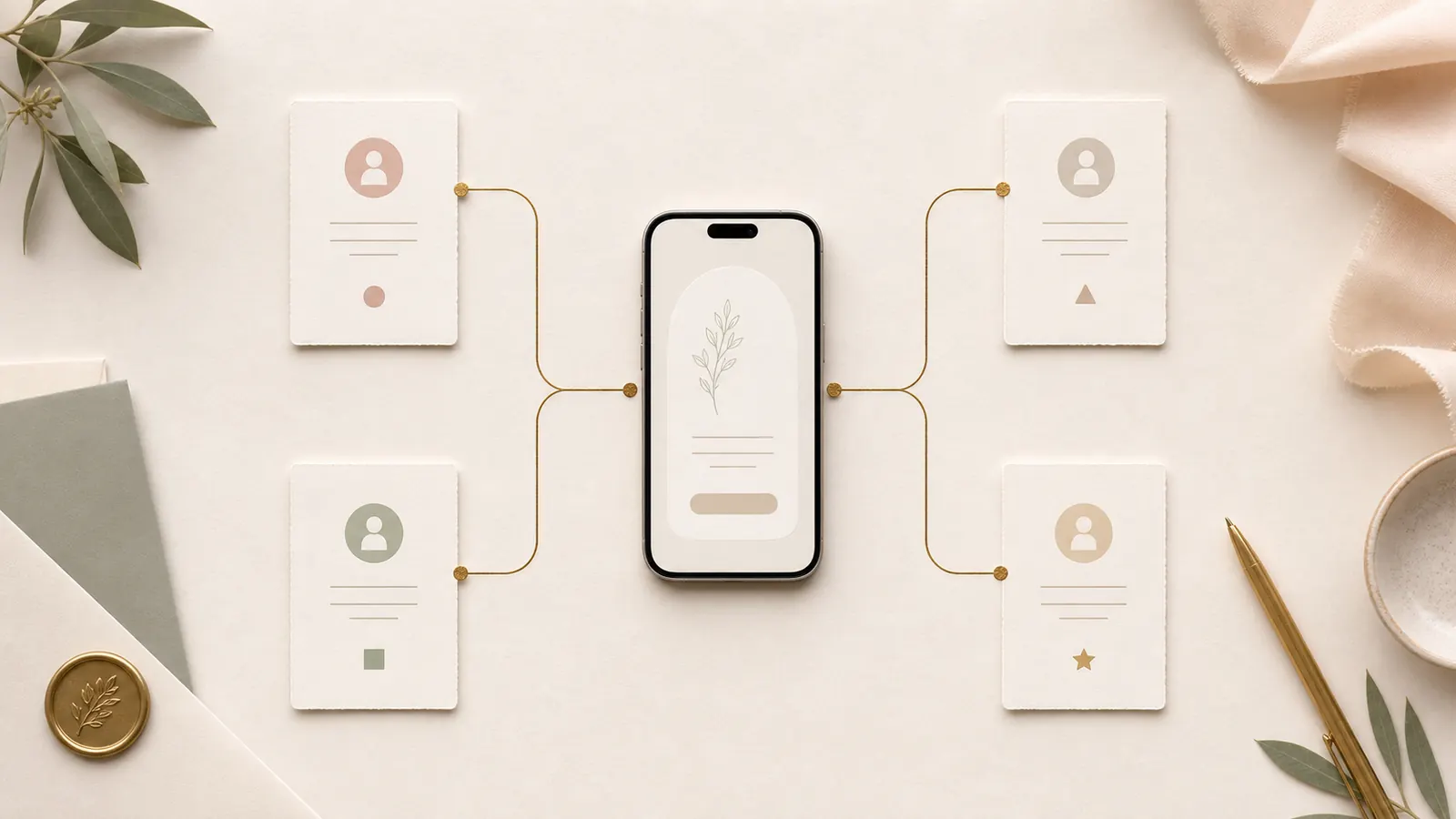 Diagram showing one wedding website branching into personalized guest invitation paths